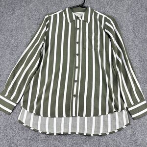 Rachel Hollis Shirt Womens 0 Olive White Stripe Pocket Hi-Lo Rayon